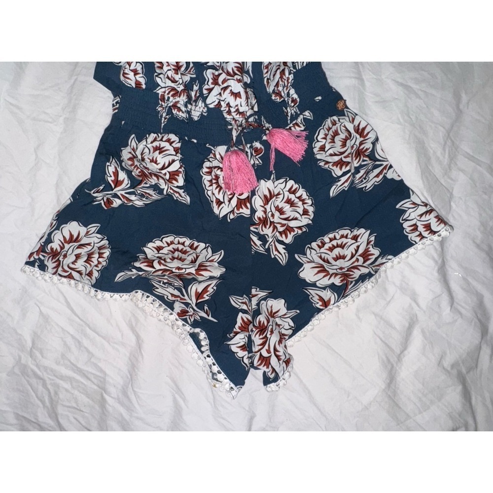 Matilda Jane 435 Brilliant Daydream size 8 floral teal romper Pom trim - Picture 9 of 9